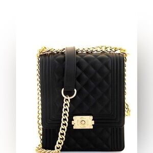 Caleesa Black Quilted Crossbody Bag with Gold Chain